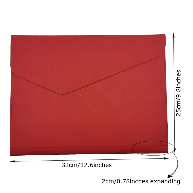 Enyuwlcm PU Leather A4 File Folder Document Holder Waterproof Portfolio Envelope Folder Case with Invisible Magnetic Closure Red - Image 2